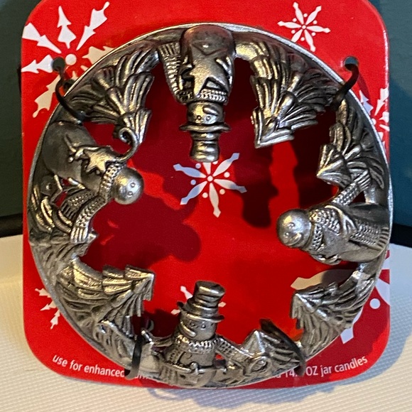 NWT Yankee Candle Illuma-Lid Snowman & Christmas Trees Candle Topper Silver - Picture 2 of 3